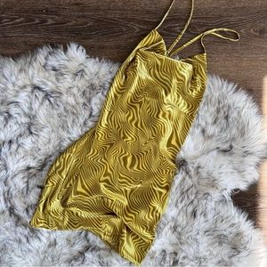 H&M chartreuse groovy swirl satin dress